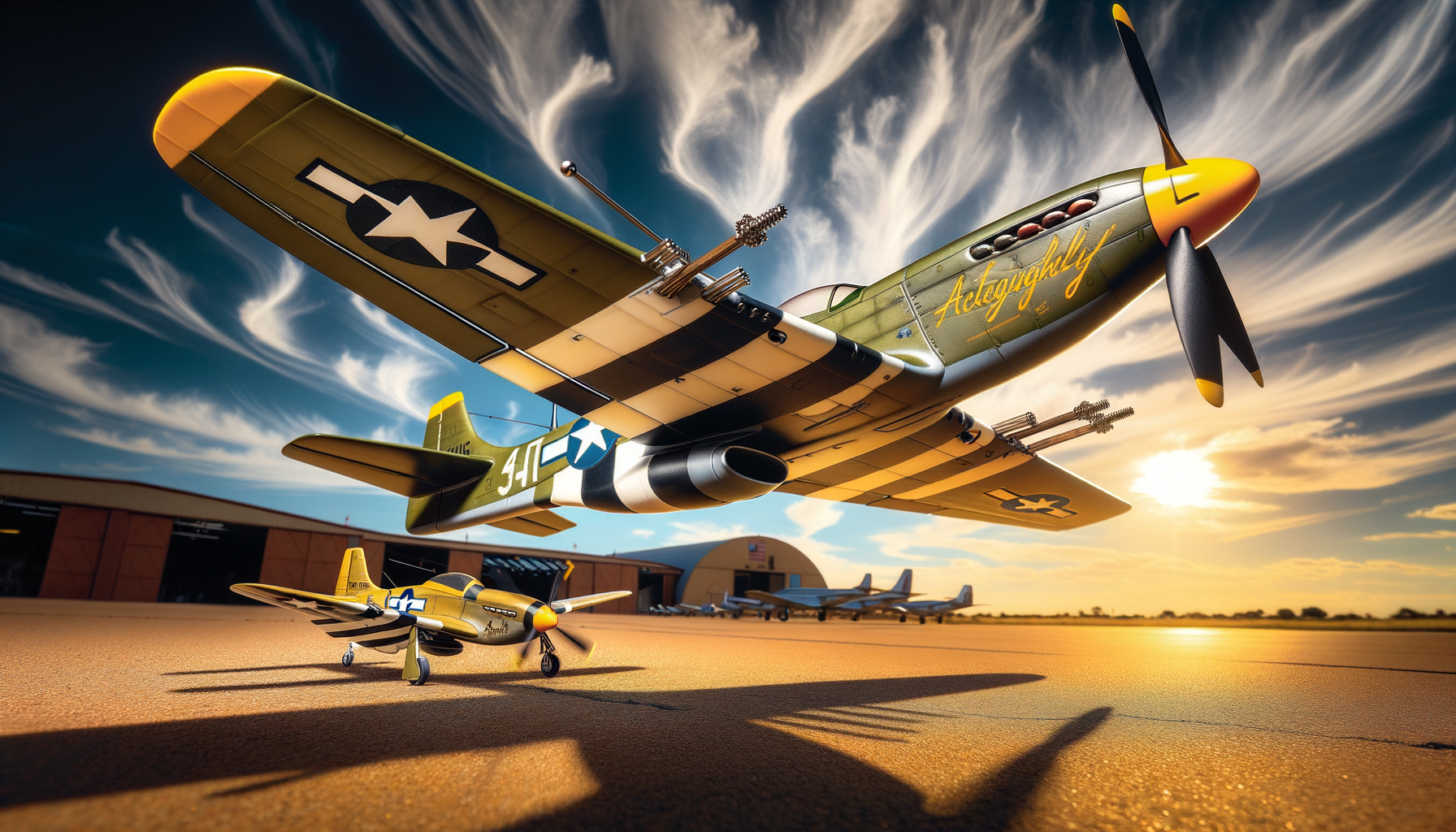 Giant scale RC P-51 Mustang warbird in flight